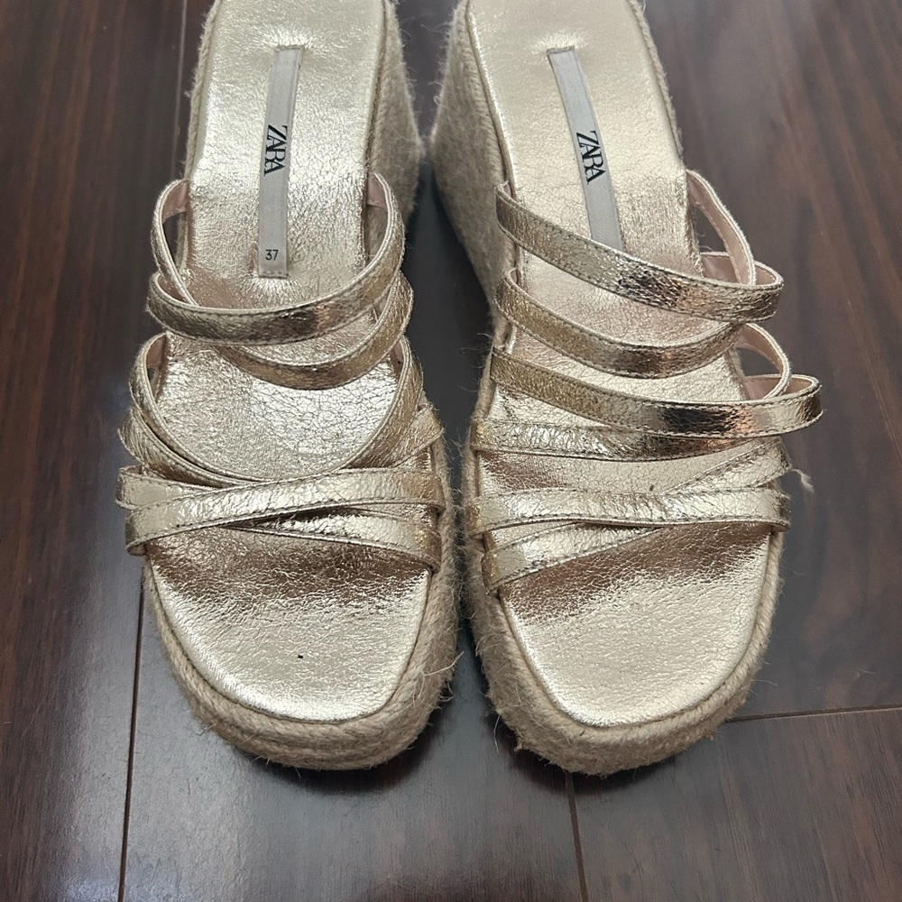 Zara Metallic Gold Wedge Sandals